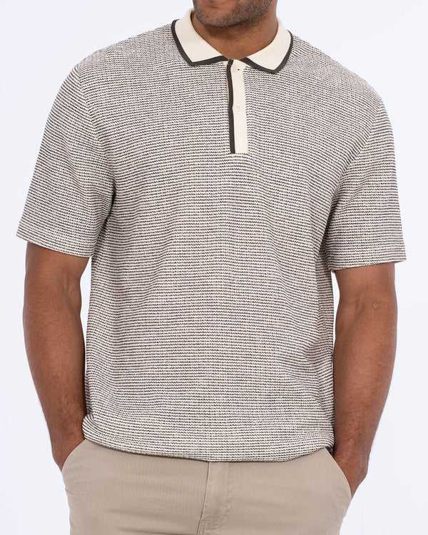 2t Tall Jacquard Tipped Polo Shirt (cream)
