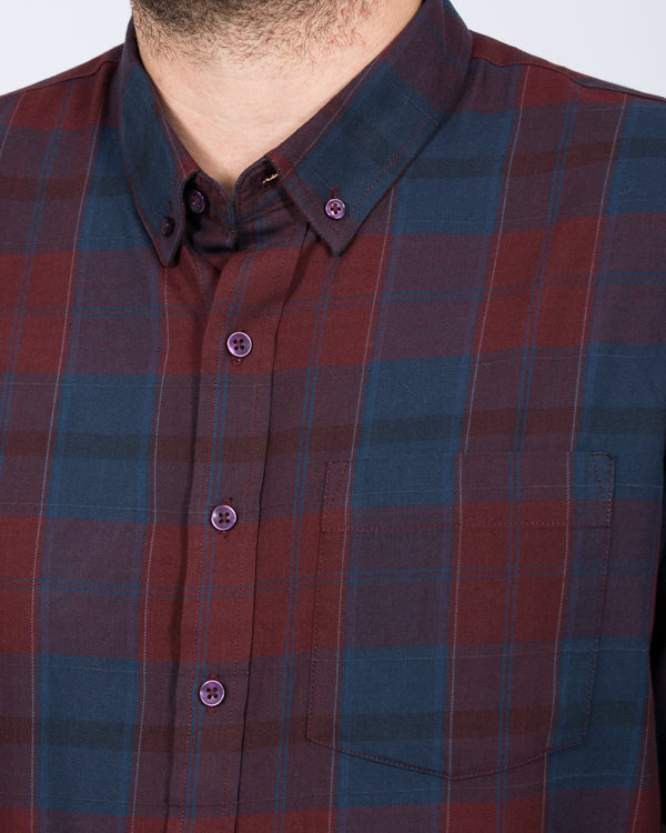 2t Jackson Tall Slim Fit Oxford Shirt (burgundy check)