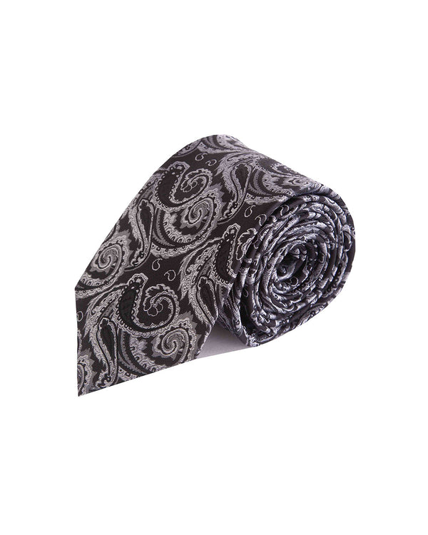 Double Two Silk Extra Long Paisley Tie (black/grey)