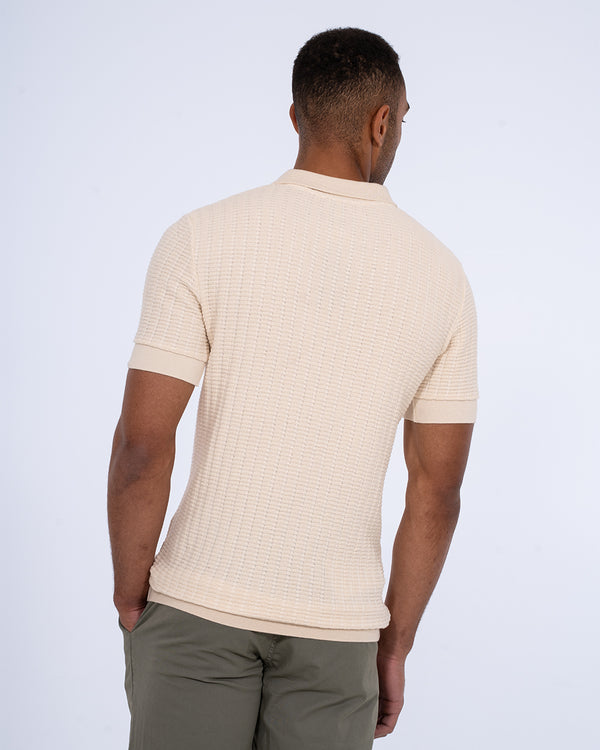 2t Vincent Tall Jacquard Open Collar Polo Shirt (cream)