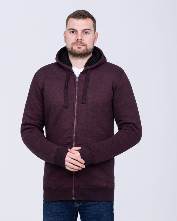 2t Zip Up Tall Sherpa Hoodie (black/burgundy)