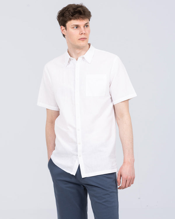 2t Short Sleeve Tall Linen Blend Shirt (white)