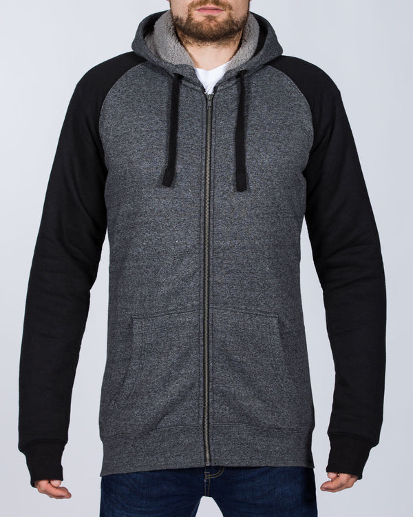 2t Zip Up Raglan Tall Sherpa Hoodie (grey/black)