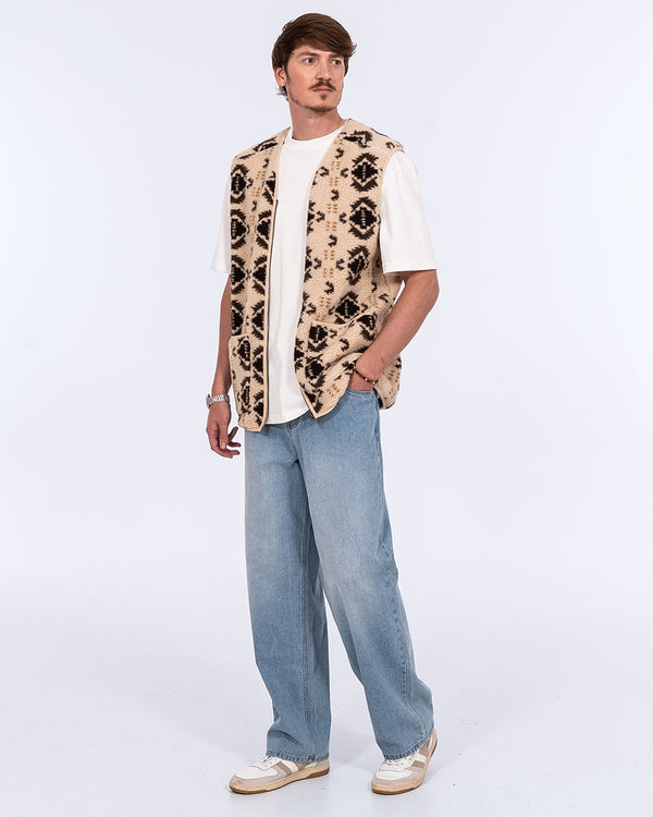 2t Rubislaw Tall Fleece Gilet (cream pattern)