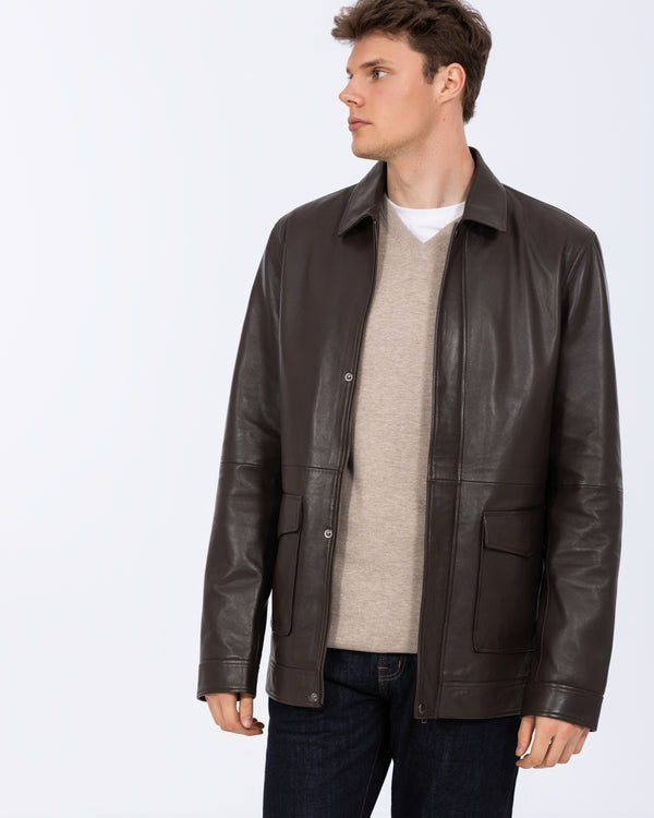 Harry Brown Tall Leather Harrington Jacket (chocolate)