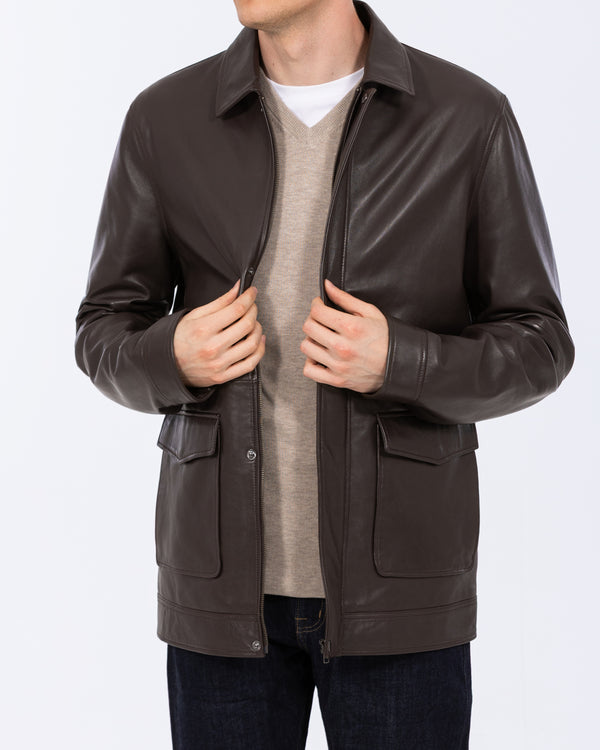 Harry Brown Tall Leather Harrington Jacket (chocolate)