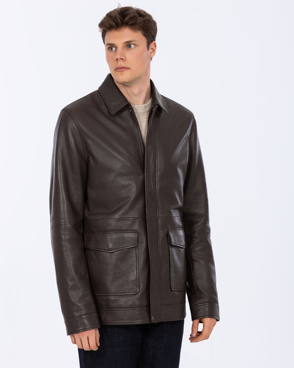 Harry Brown Tall Leather Harrington Jacket (chocolate)