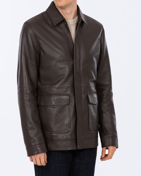 Harry Brown Tall Leather Harrington Jacket (chocolate)