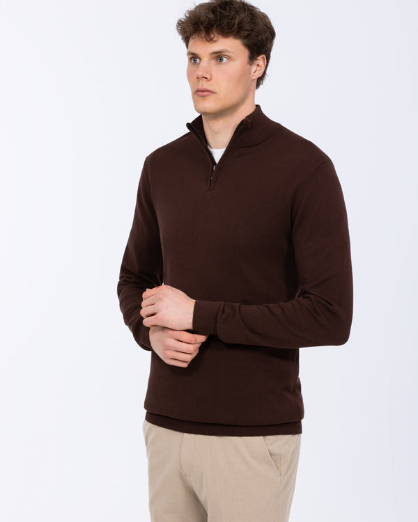 2t Niall Cotton Quarter Zip Tall Jumper (chocolate)