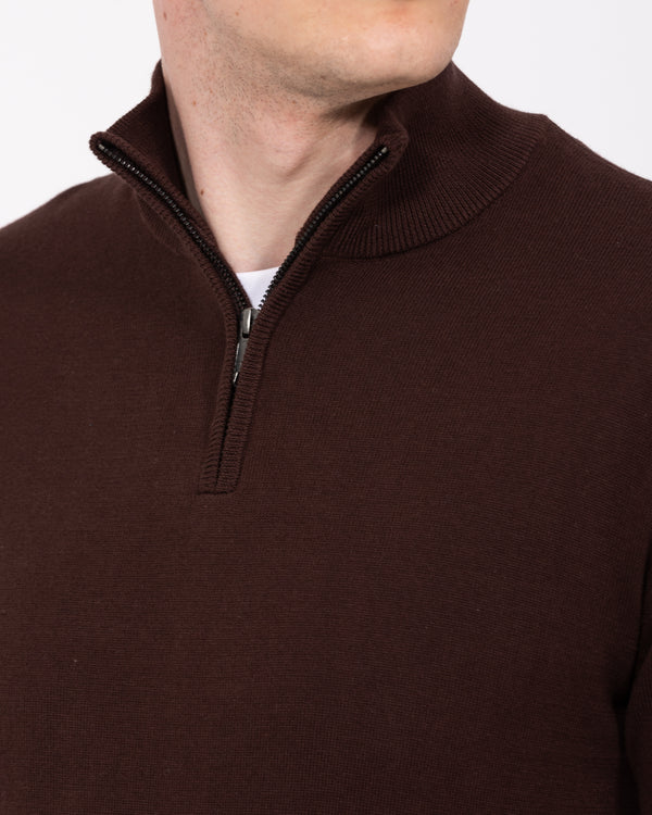 2t Niall Cotton Quarter Zip Tall Jumper (chocolate)
