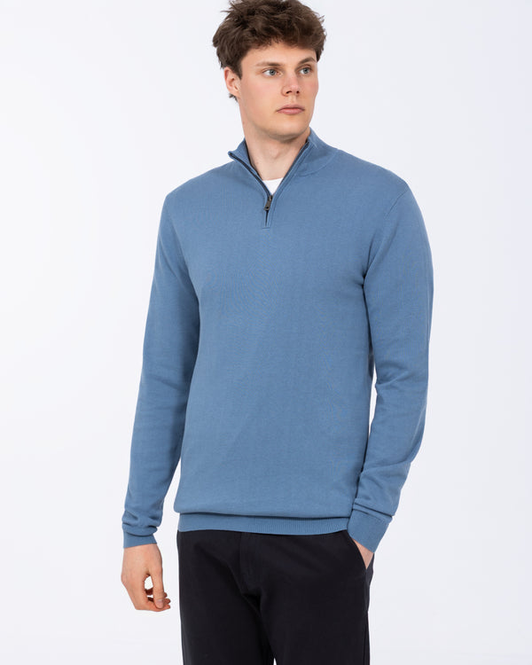 2t Niall Cotton Quarter Zip Tall Jumper (denim)
