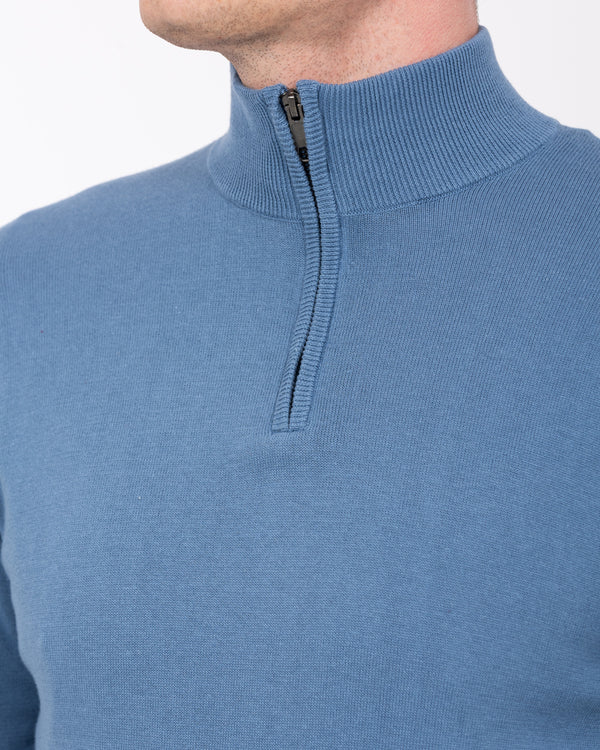 2t Niall Cotton Quarter Zip Tall Jumper (denim)