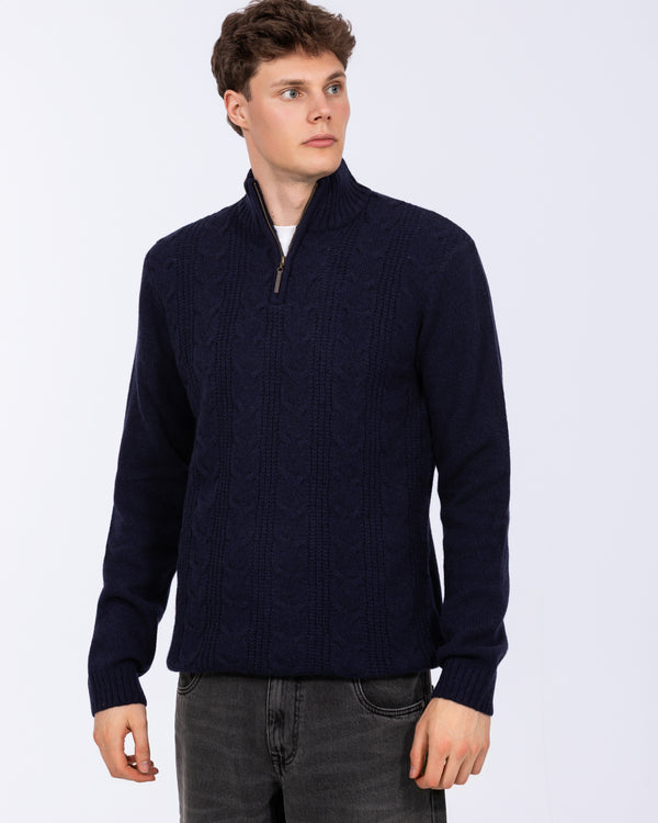 2t Tall Pure Wool Cable Quarter Zip Jumper (navy)