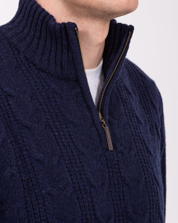 2t Tall Pure Wool Cable Quarter Zip Jumper (navy)