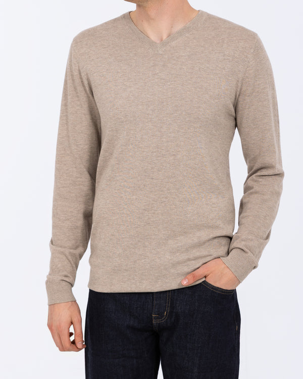 2t Victor Tall Cotton V-Neck Jumper (oatmeal)