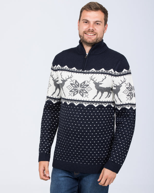 2t Nick Tall Reindeer Quarter Zip Christmas Jumper (navy)