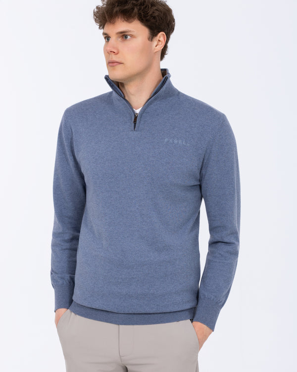 Parell Merino Blend Tall Quarter Zip Golf Jumper (mid blue)