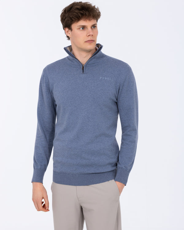 Parell Merino Blend Tall Quarter Zip Golf Jumper (mid blue)