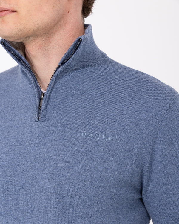 Parell Merino Blend Tall Quarter Zip Golf Jumper (mid blue)