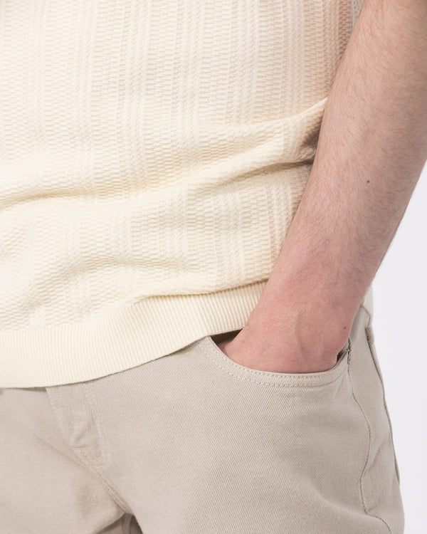 2t Victor Tall Open Collar Textured Polo (cream)