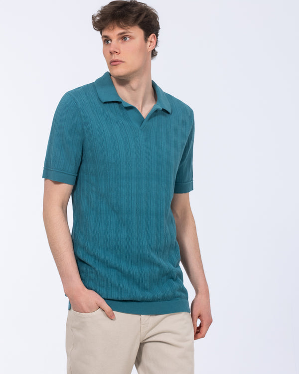 2t Victor Tall Open Collar Textured Polo (teal)