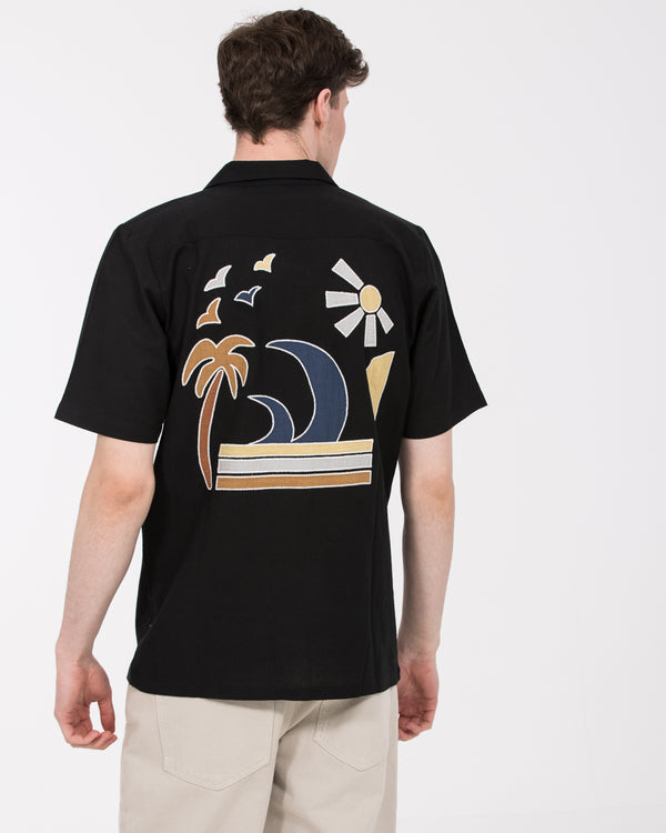 2t Bruce Tall Revere Collar Shirt (black embroidered)