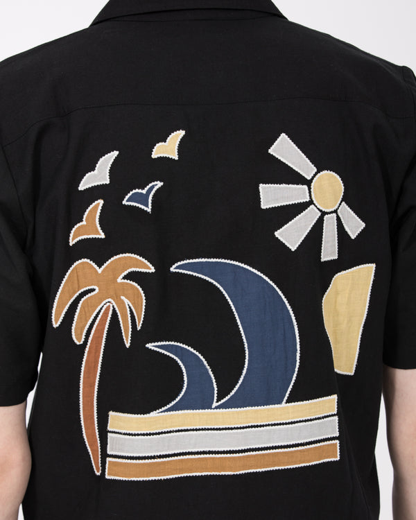 2t Bruce Tall Revere Collar Shirt (black embroidered)