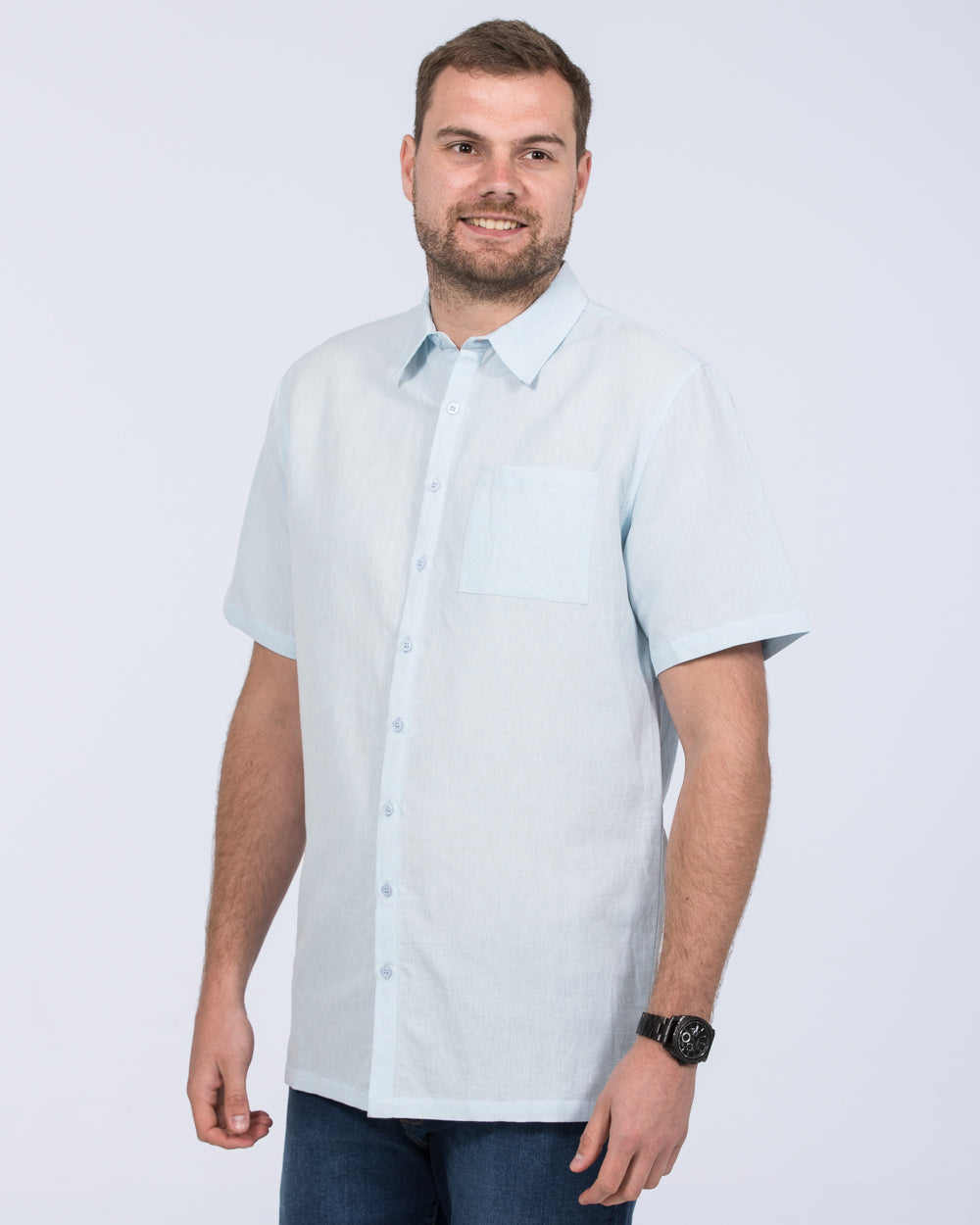2t Tall Short Sleeve Linen Blend Shirt (pale blue)