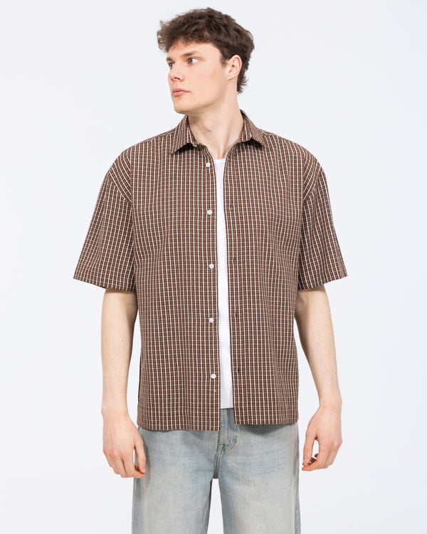 2t Tall Murdo Boxy Short Sleeve Shirt (brown check)