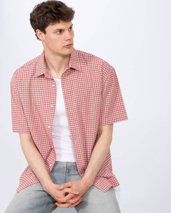 2t Tall Murdo Boxy Short Sleeve Shirt (red check)