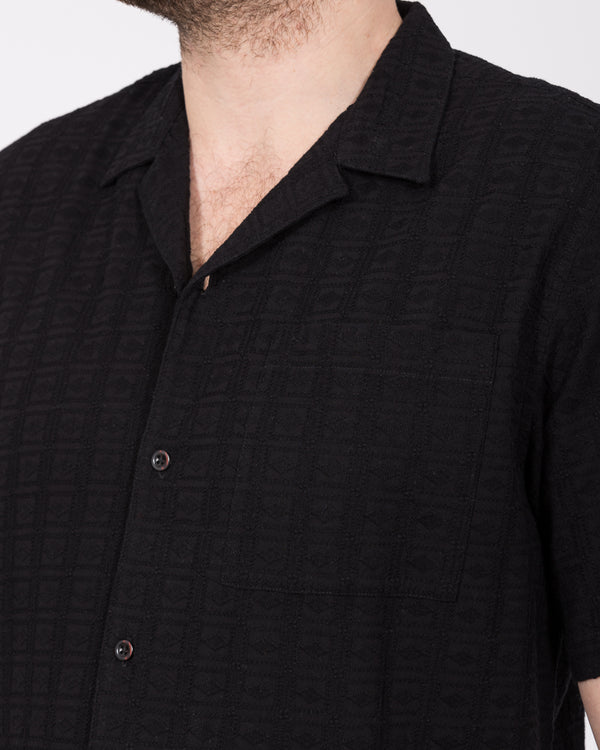 2t Blake Tall Short Sleeve Embroirdered Revere Shirt (black)