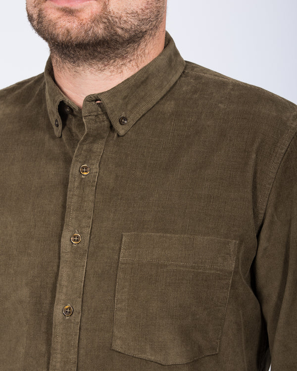 2t Drew Extra Tall Slim Fit Cord Oxford Shirt (dark khaki)