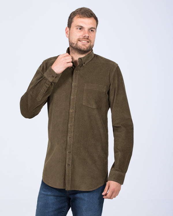 2t Drew Extra Tall Slim Fit Cord Oxford Shirt (dark khaki)