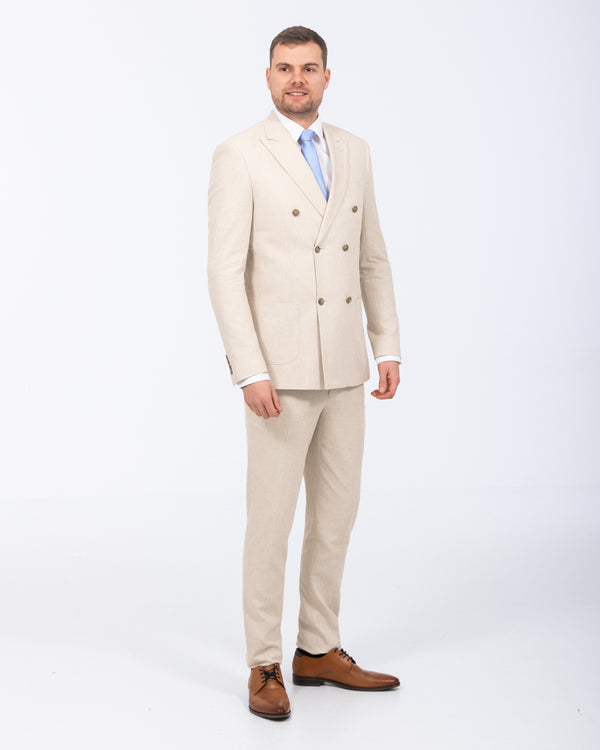 2t Tall Cotton Linen Double Breasted Suit (oatmeal)