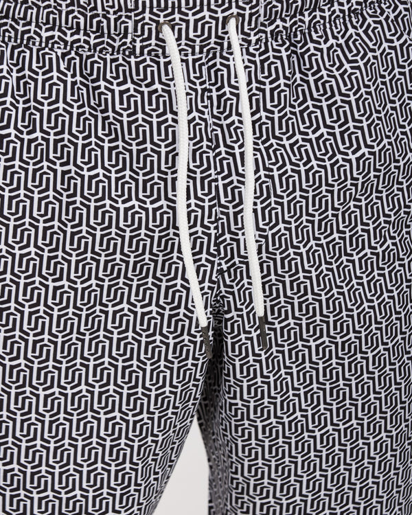 2t Aray Tall Geometric Swim Shorts (black/white)