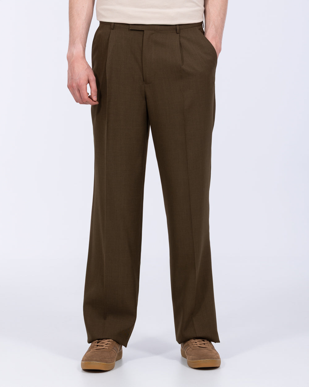 2t Saxon Tall Mens Wide Leg Pleated Trousers (chocolate) | Tall