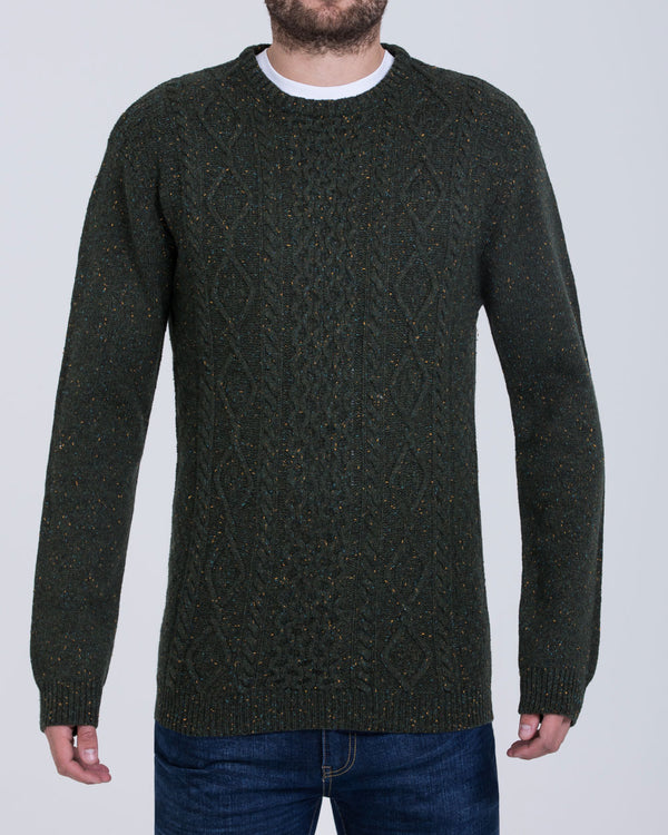 2t Aran Crew Neck Lambswool Jumper (forest)