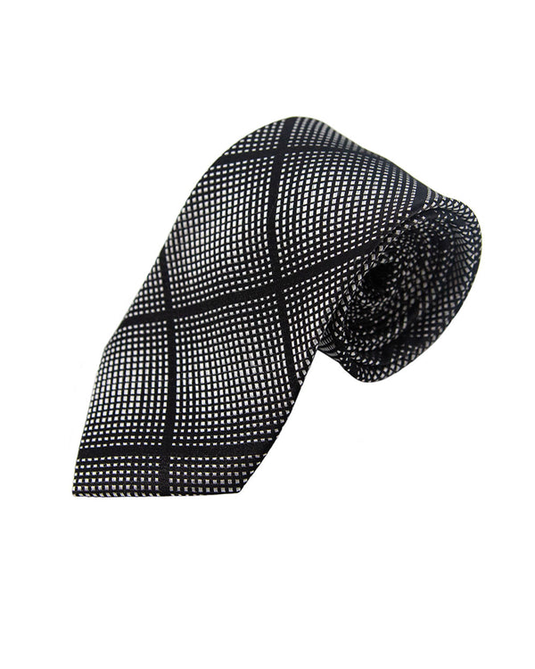 Double Two Silk Extra Long Diamond Print Tie (black)