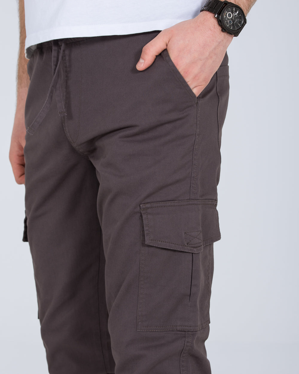 2t Dean Slim Fit Tall Mens Extra Long Stretch Cuffed Cargos (slate