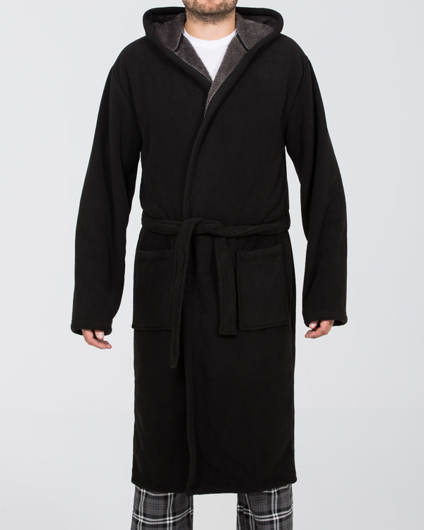 2t Extra Long Tall Hooded Fleece Dressing Gown Housecoat (black