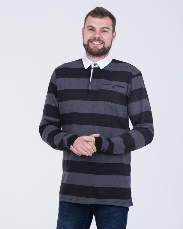 2t Regular Fit Tall Long Sleeve Rugby Polo Shirt (black stripe)
