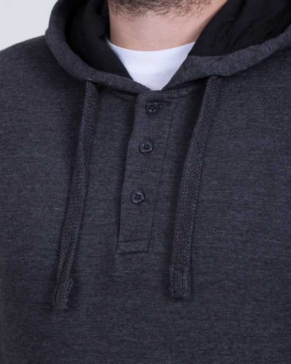 2t Pullover Tall Quarter Button Hoodie (charcoal)