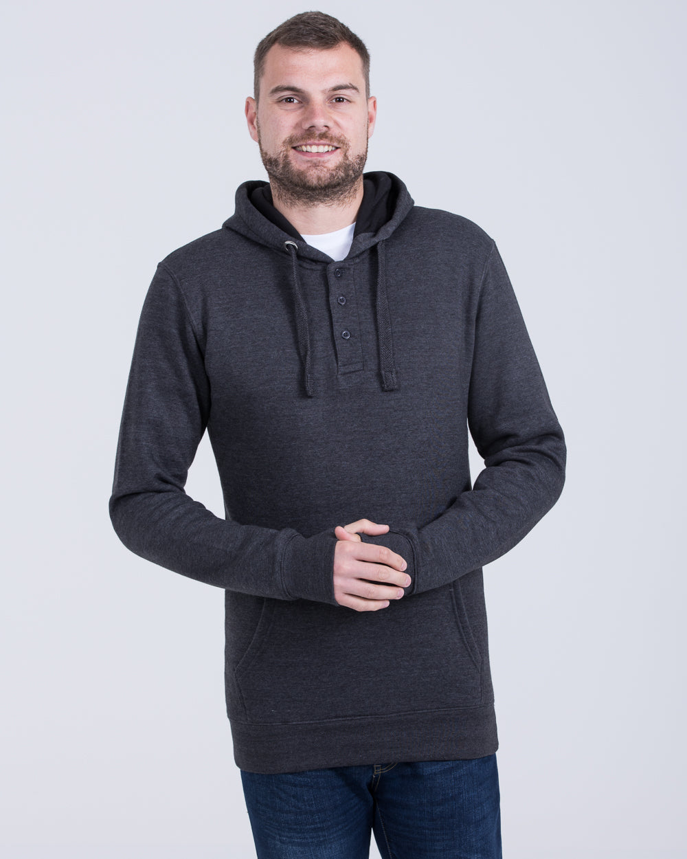 2t Pullover Tall Quarter Button Hoodie (charcoal)