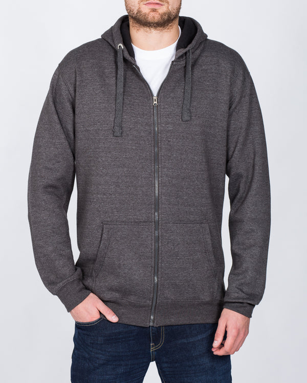 2t Zip Through Tall Hoodie (charcoal marl)