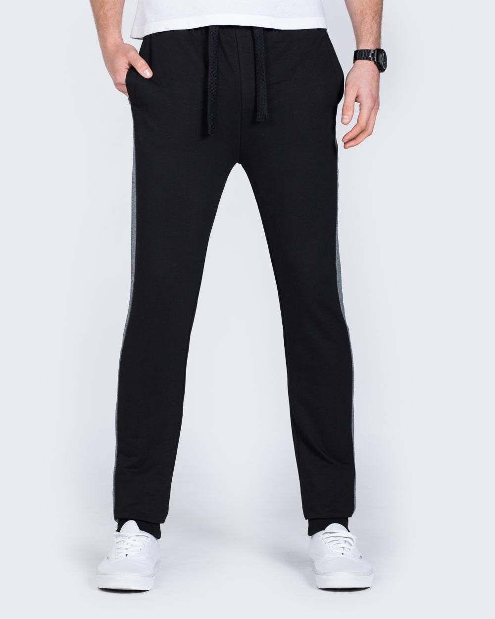 2t Slim Fit Skinny Extra Long Tall Mens 36 38 leg Stripe Joggers black ...