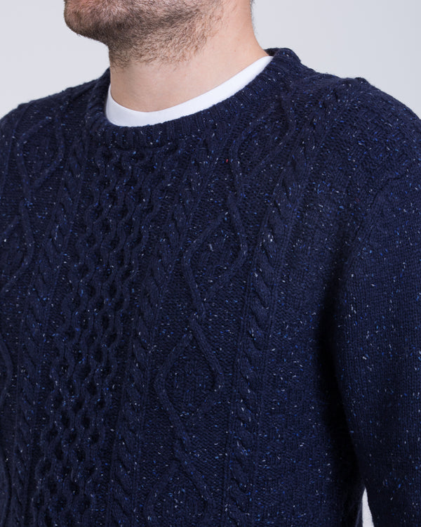2t Aran Crew Neck Lambswool Jumper (navy)