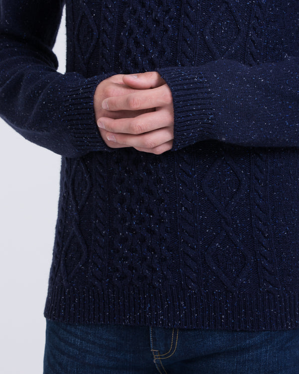 2t Aran Crew Neck Lambswool Jumper (navy)