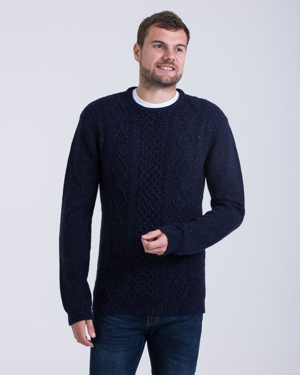 2t Aran Crew Neck Lambswool Jumper (navy)