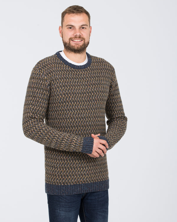 2t Tall Jacquard Crew Neck Lambswool Jumper (indigo)