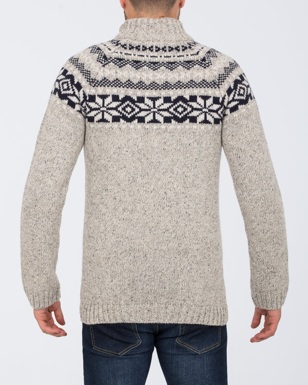 2t Tall Lambswool Quarter Zip Extra Long Nordic Jumper Men (pebble